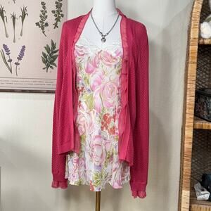 Pink Ruffle Open Knit Cardigan Sweater Coquette Dolly Femme Dollette Dainty S